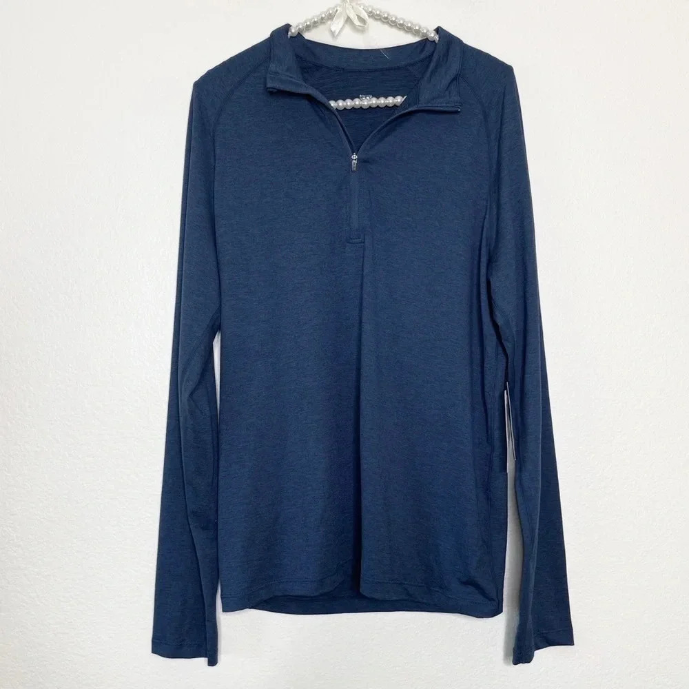 Zyia Mens Navy ZZZ Comfy 1/4 Zip Pullover Sweatshirt Top Size Large